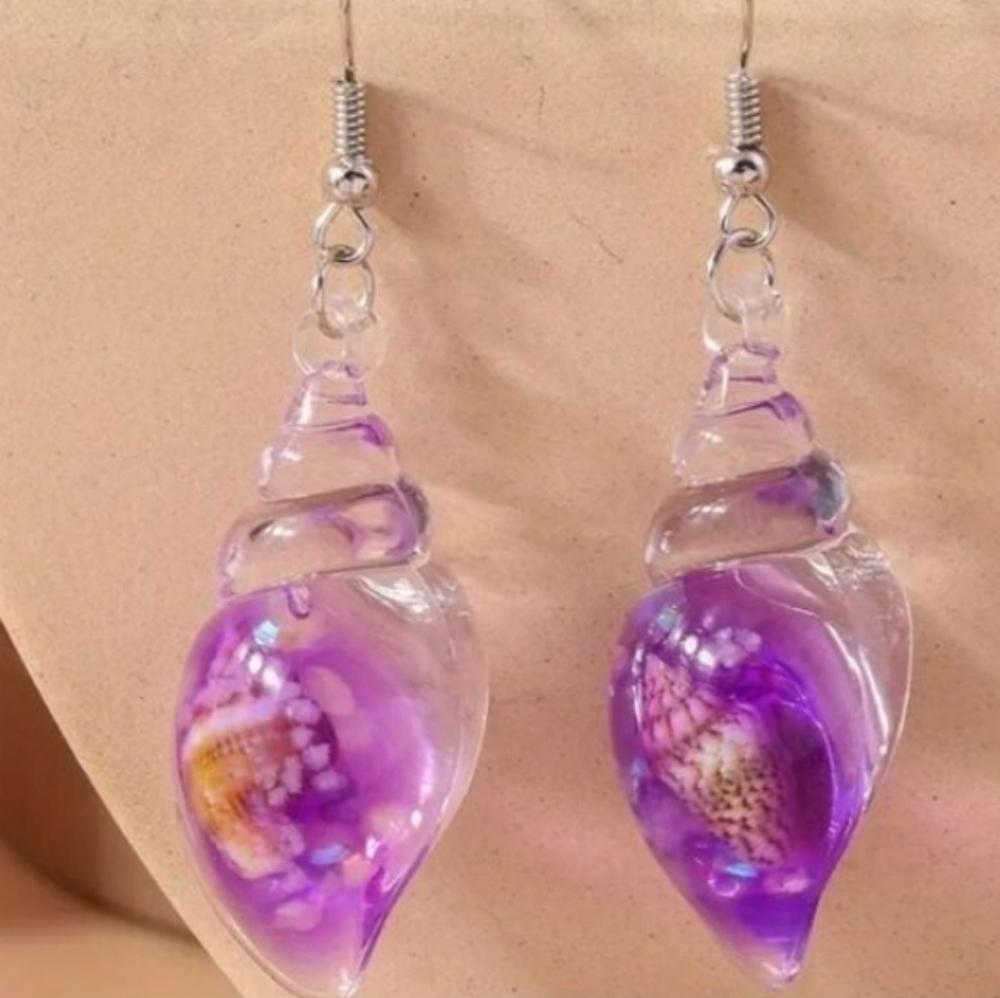 Hand crafted glowing seashell dangle earrings
